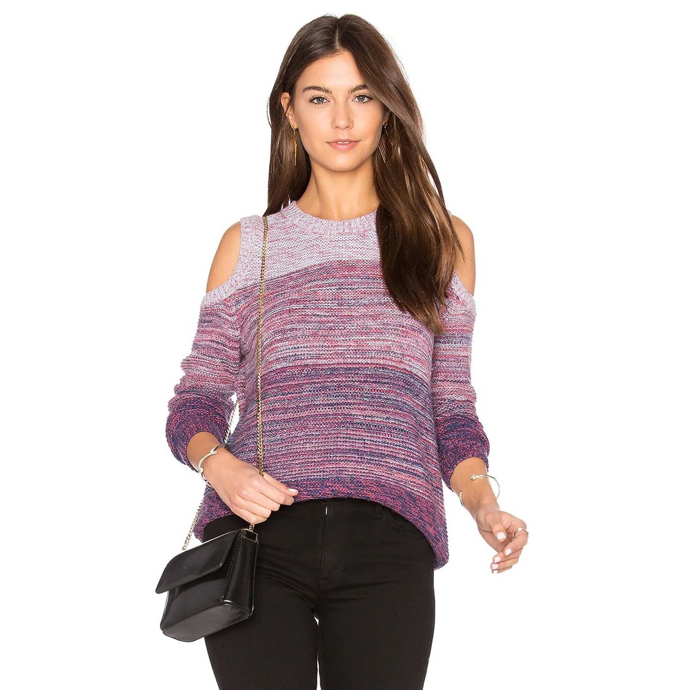 Rebecca Minkoff Page Sweater Ombre Space Dye Cold Shoulder Pink Purple Small